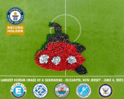 Students in Elizabeth wearing coordinated ponchos to form a giant submarine image