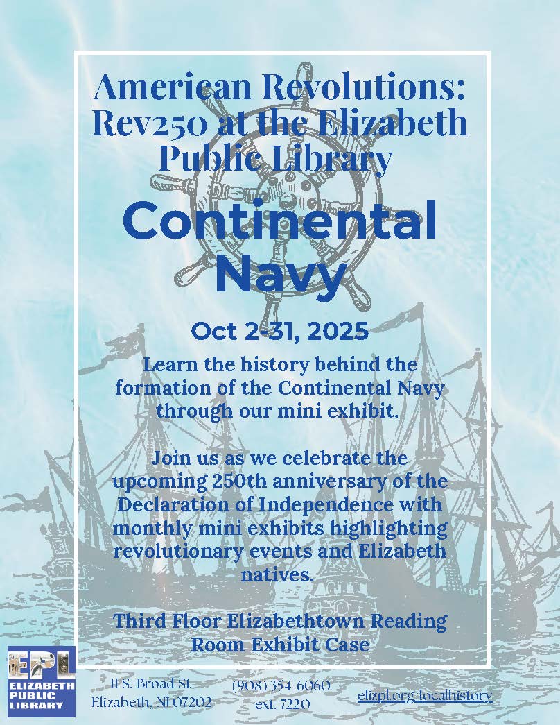 Oct 2025 Mini Exhibit Flyer Flyer for Continental Navy mini exhibit at Elizabeth Public Library, Oct 2025