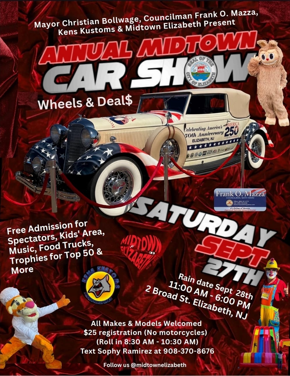 Flyer for Annual Midtown Car Show in Elizabeth, NJ, September 27, 2025