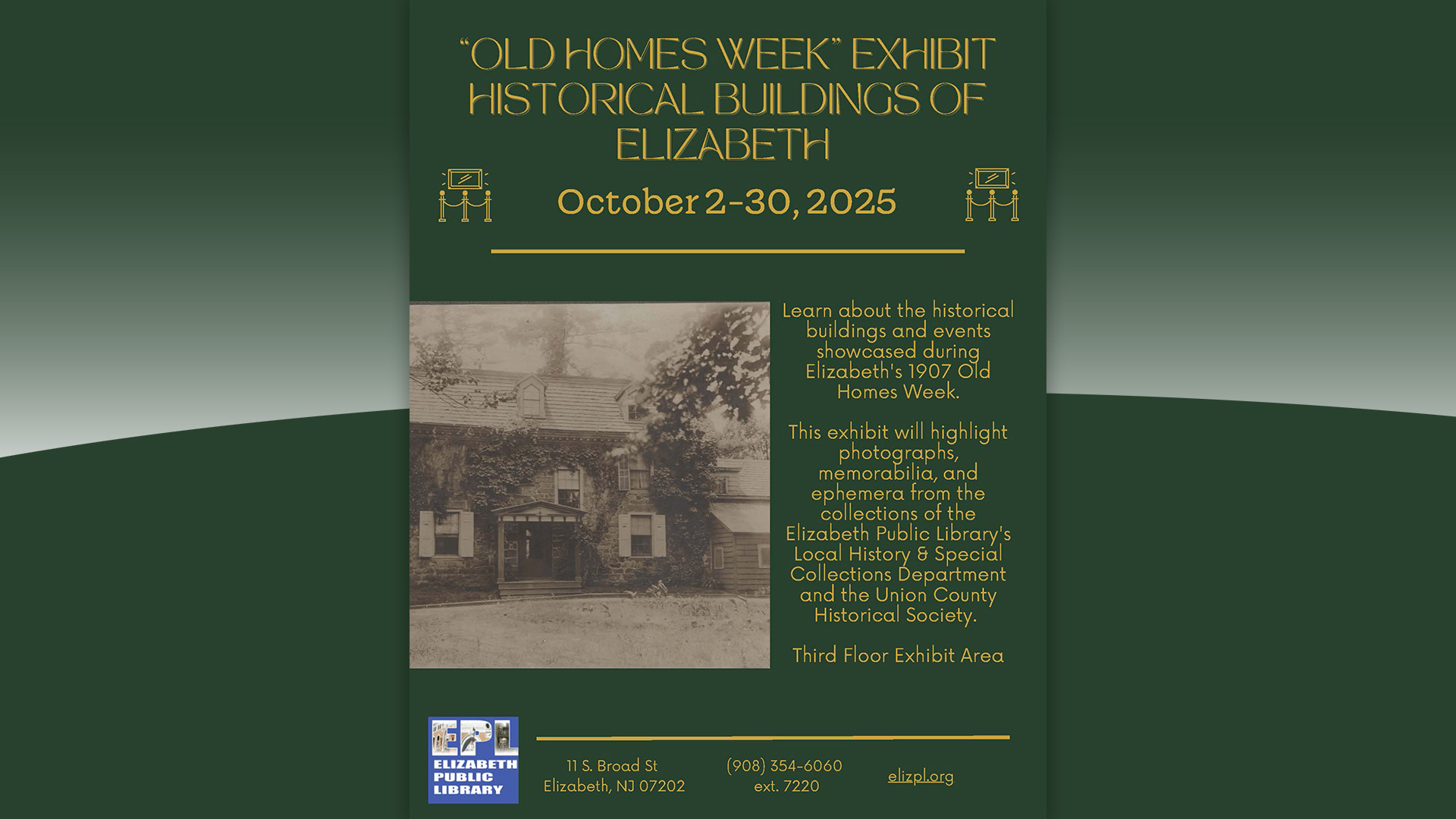 Historic homes exhibit display at Elizabeth Public Library