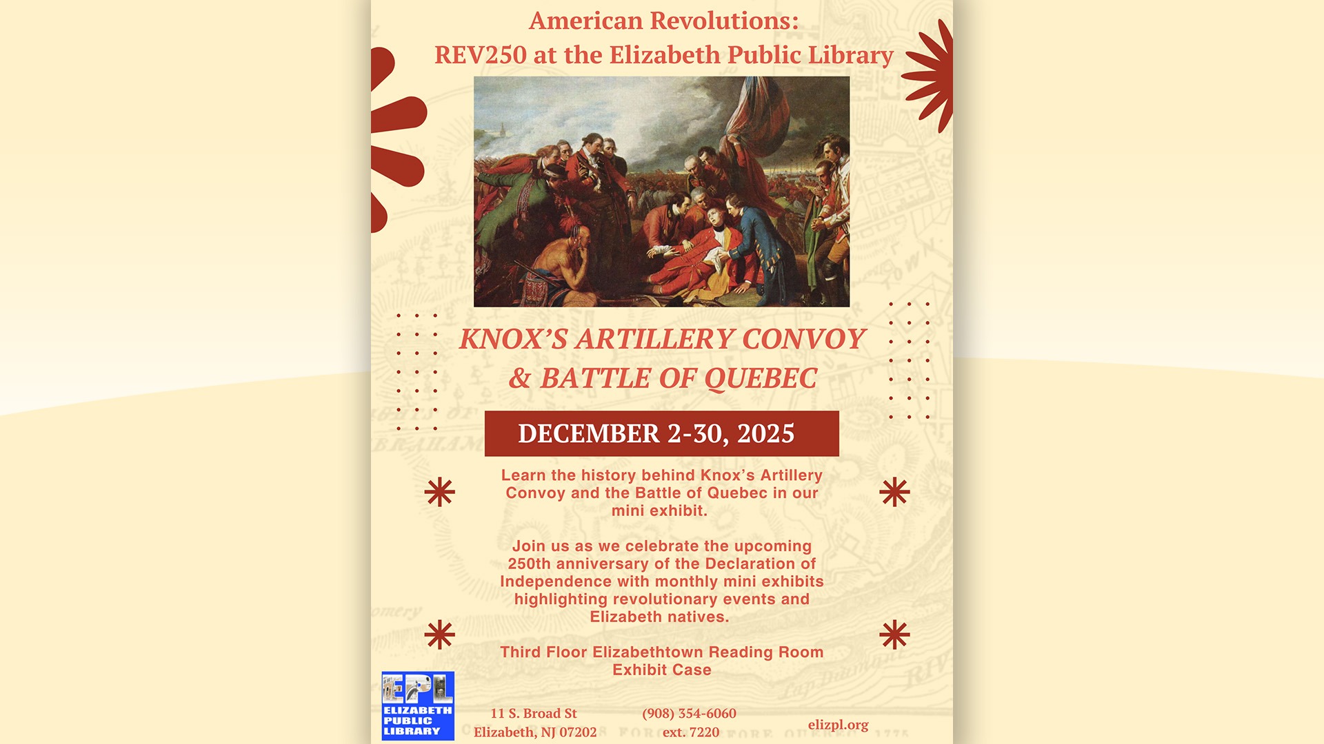 Revolutionary War artwork depicting scenes related to Knox’s Artillery Convoy and the Battle of Quebec for the REV250 exhibit.