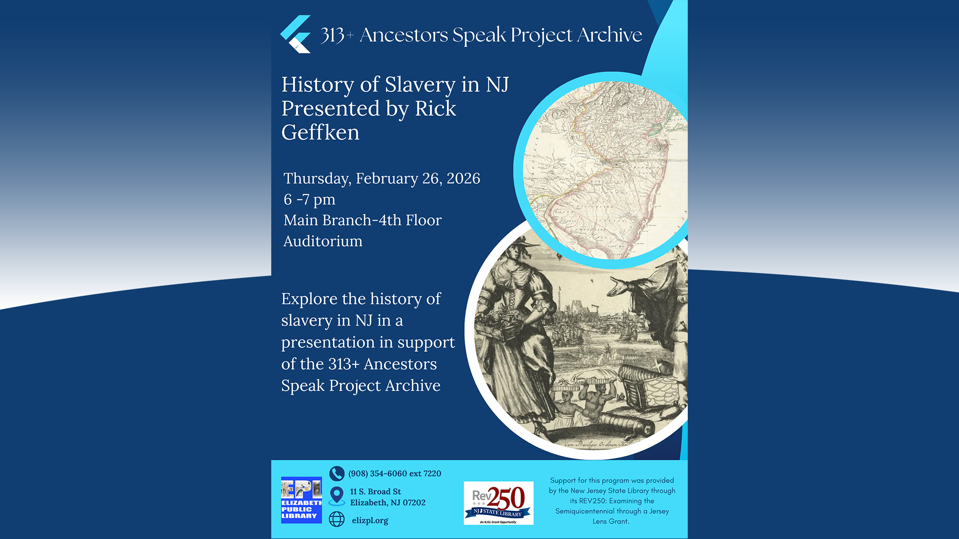 Historic illustration representing slavery in New Jersey for the 313+ Ancestors Speak Project Archive event