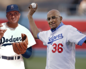 Don Newcombe pitching for the Brooklyn Dodgers during the early 1950s