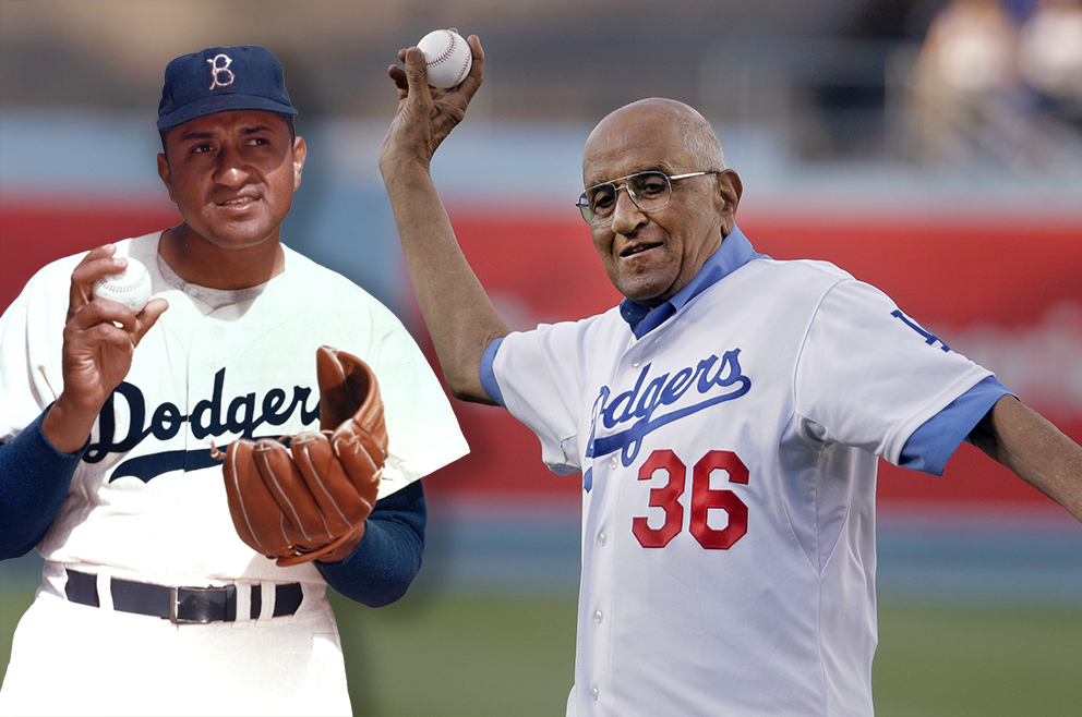 Don Newcombe pitching for the Brooklyn Dodgers during the early 1950s