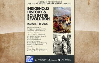 Historic artwork depicting Indigenous peoples and Revolutionary War soldiers featured in Elizabeth NJ REV250 exhibit