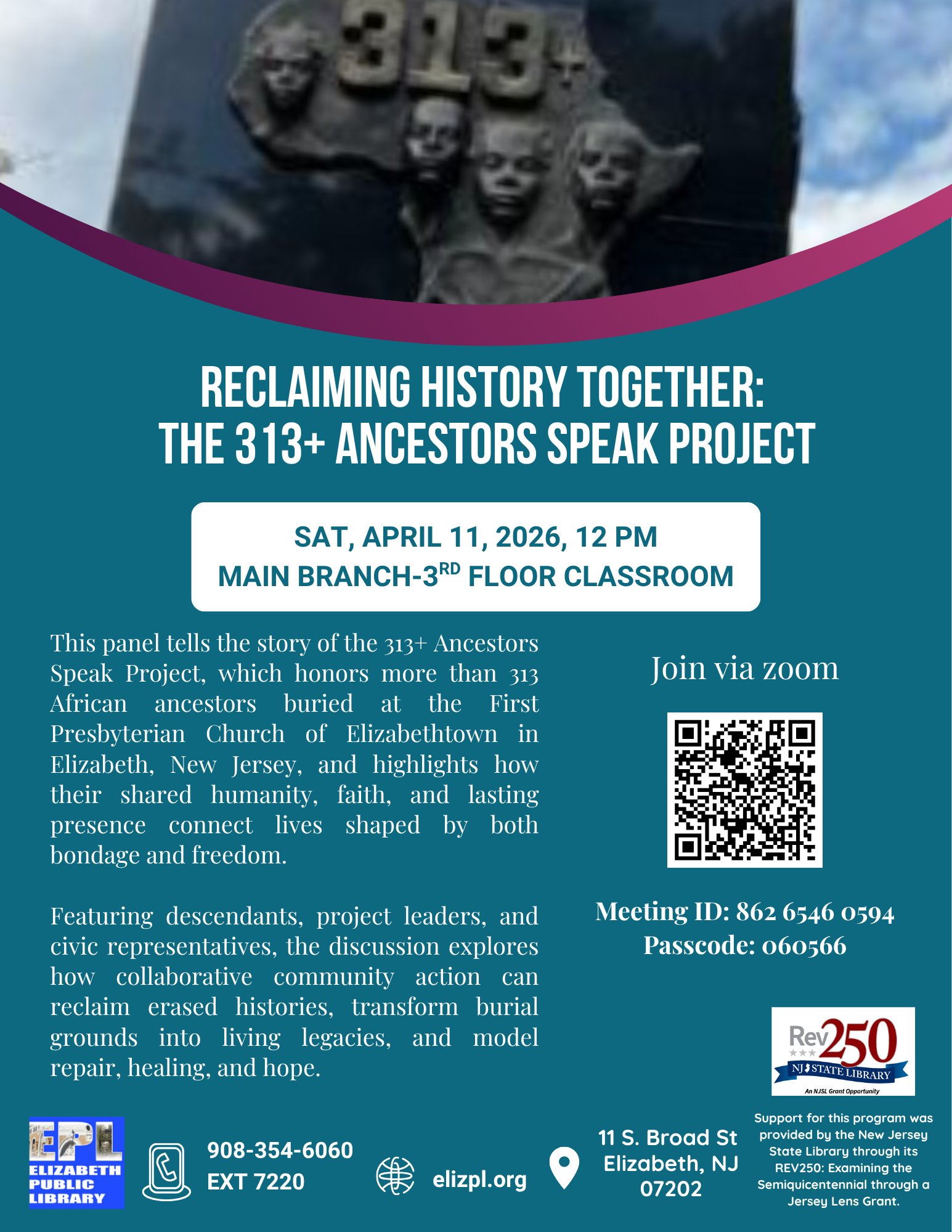 The 313+ Ancestors Speak Project at Elizabeth Public Library on April 11, 2026