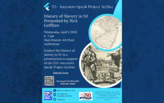 uploaded flyer alt text: Flyer for History of Slavery in NJ presented by Rick Geffken at Elizabeth Public Library on April 1, 2026, featured image alt text: Promotional graphic for History of Slavery in NJ presentation by Rick Geffken in Elizabeth, New Jersey