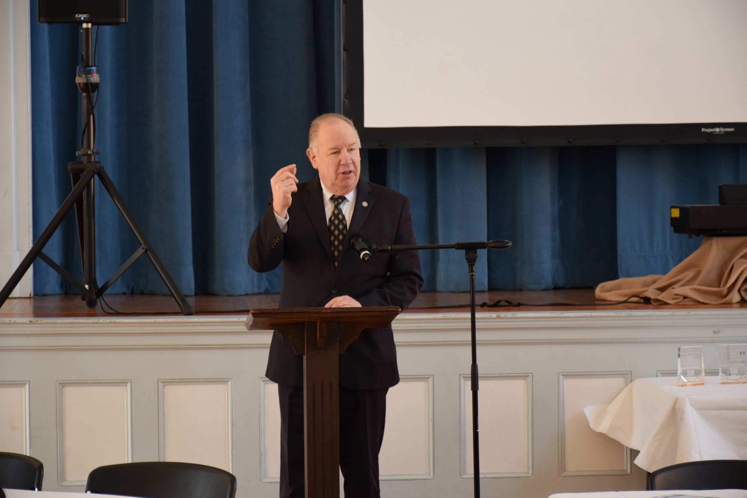 Mayor J. Christian Bollwage addresses attendees at the Project Recover Appreciation Luncheon 2024.