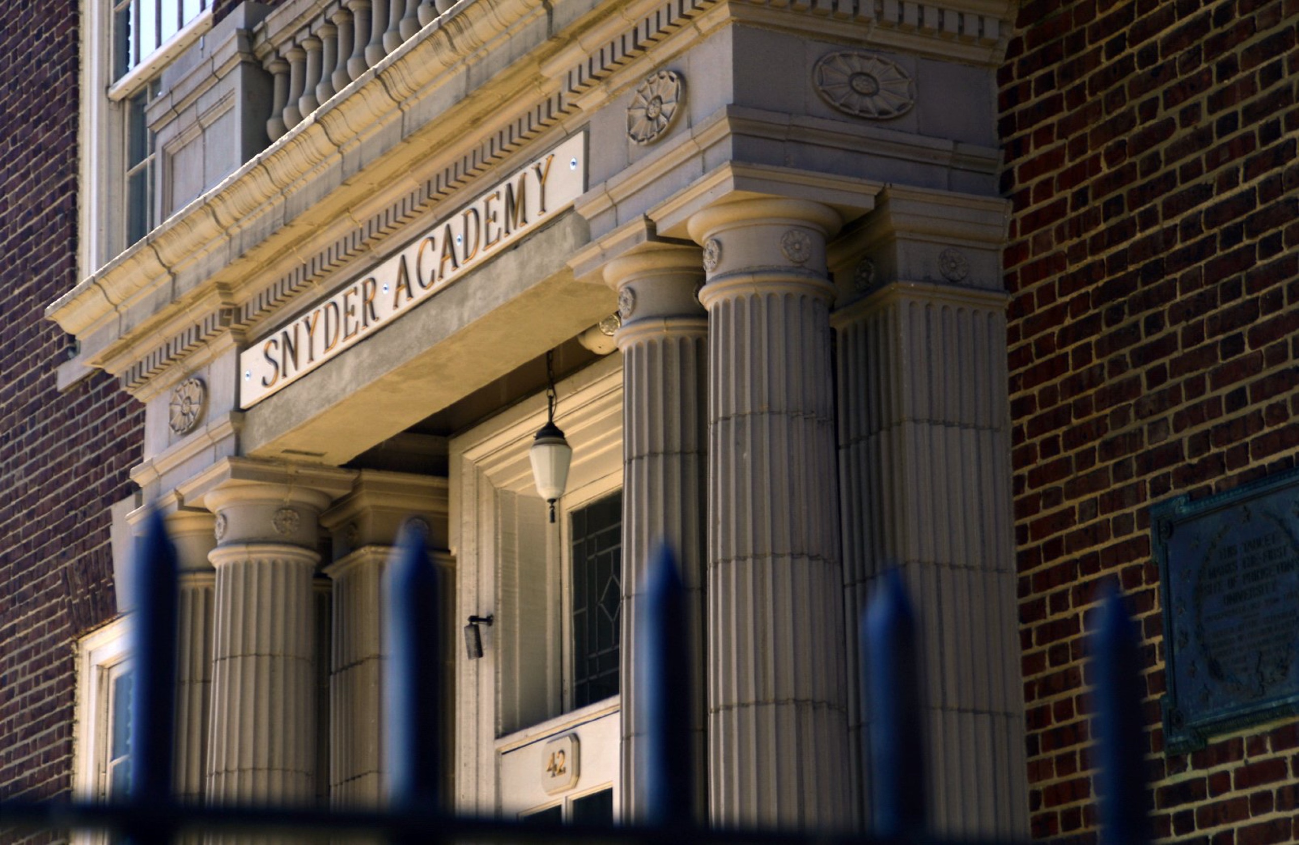 Architectural detail of Snyder Academy's entrance in Elizabeth, New Jersey.